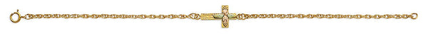 Sideways Cross Bracelet, 10k Yellow Gold, 12k Green and Rose Gold Black Hills Gold Motif, 7.25"