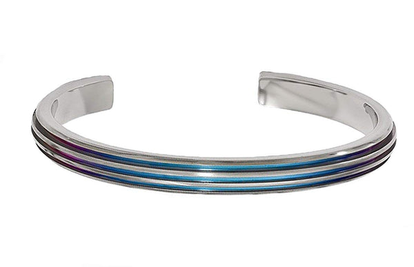 Radiance Collection Gray Titanium Triple Groove Multi-Color Anodized Cuff Bangle Bracelet