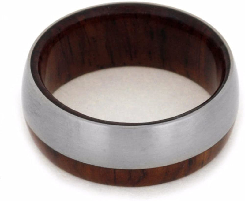 Honduran Rosewood Burl 8mm Comfort-Fit Matte Titanium Wedding Band, Size 10.5