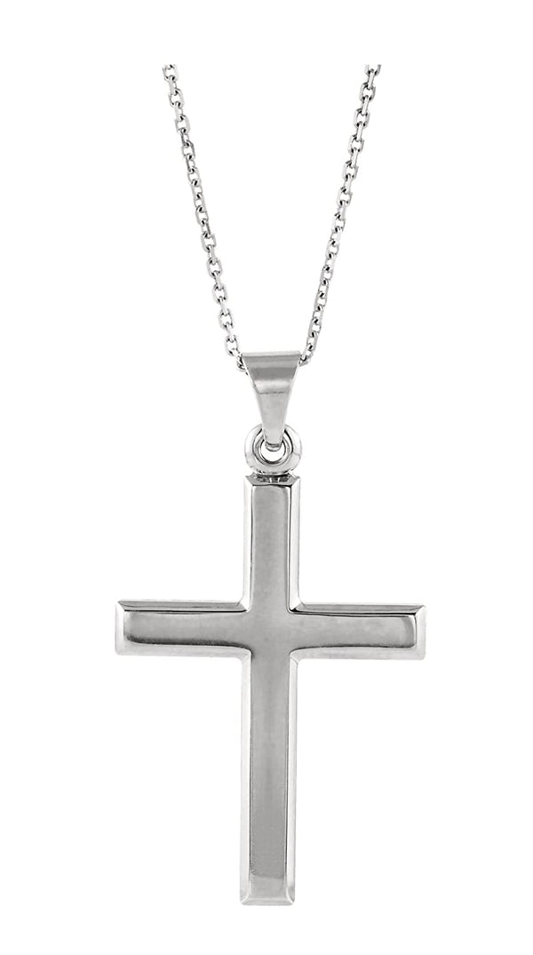 Inlay Cross 14k White Gold Pendant Necklace, 18" (29X19MM)