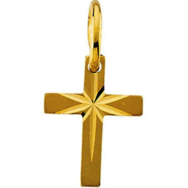 Childrens 14k Yellow Gold Engraved Star Cross Pendant