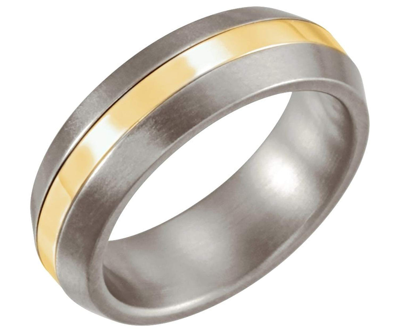 6mm Titanium and 14kt Yellow Gold Inlay Dome Band Sizes 6 to 12