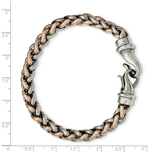 Men's Polished Stainless Steel Rose IP-Plated Woven Bracelet, 8.5"