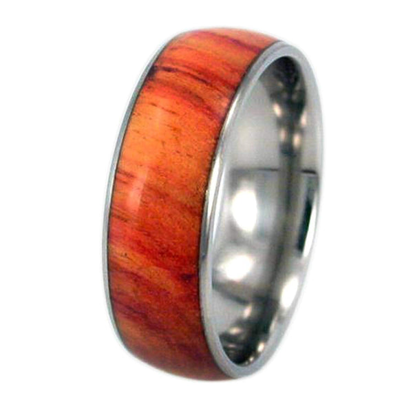 Tulip Wood Inlay 8mm Comfort Fit Titanium Wedding Ring, Size 10