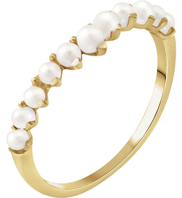White Freshwater Cultured Pearl Ring, 14k Yellow Gold, Size 7 (2.50MM, 2.10MM, 2.40MM, 2.30MM, 2.00MM)