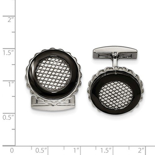 Stainless Steel Black IP-Plated Textured Round Cuff Links