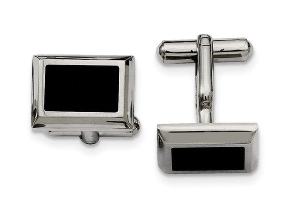 Black IP-Plated Stainless Steel Rectangle Cuff Links, 15X18MM