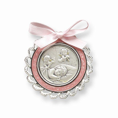 Sterling Silver Pink Crib Medal (5.25X7.2MM)