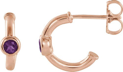Amethyst J-Hoop Earrings, 14k Rose Gold