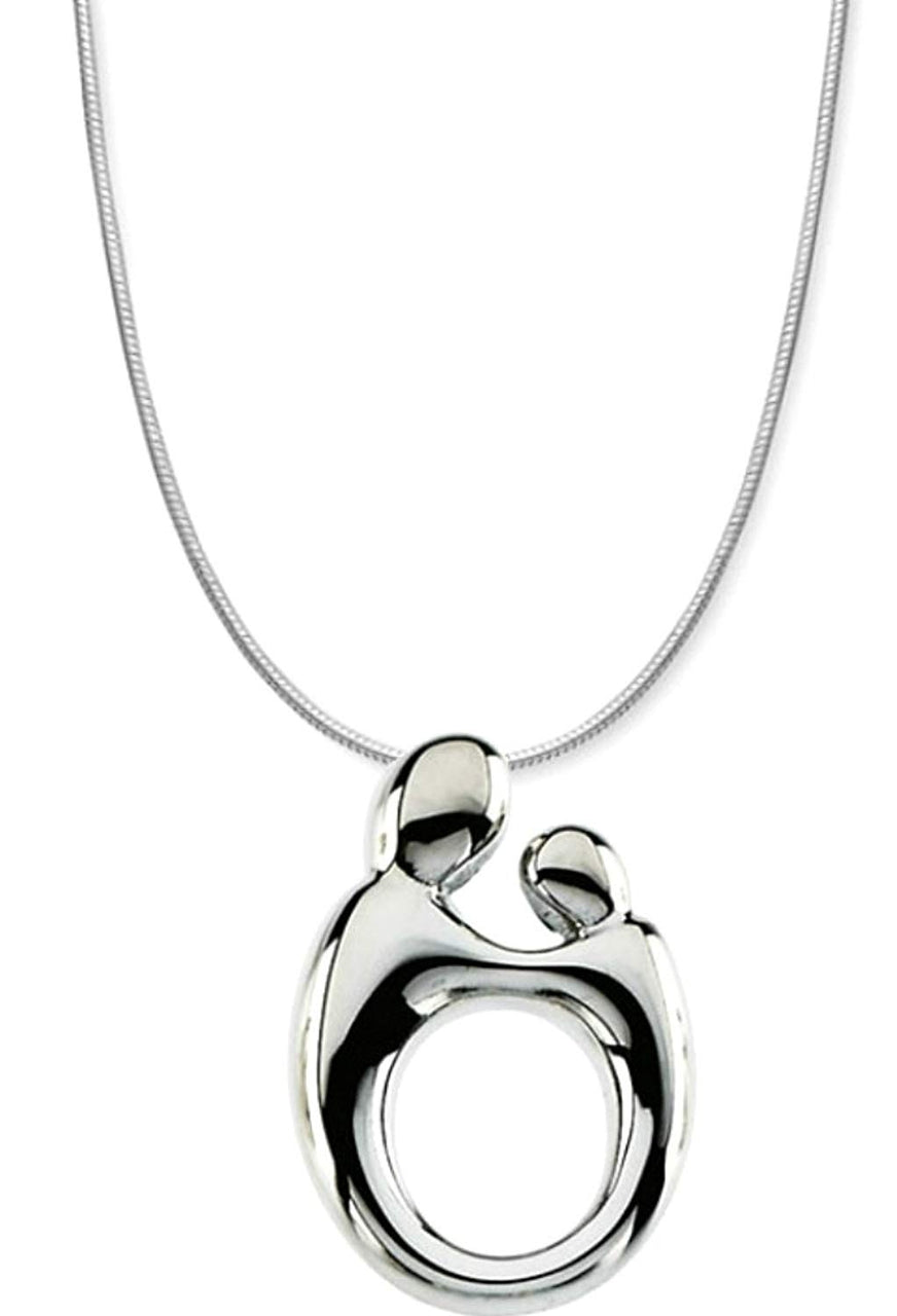 Small Mother and Child Rhodium Plated Sterling Silver Necklace, 20"