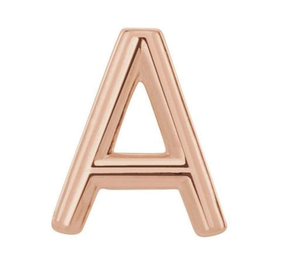 Initial Letter 'A' 14k Rose Gold Stud Earring (Single Earring)