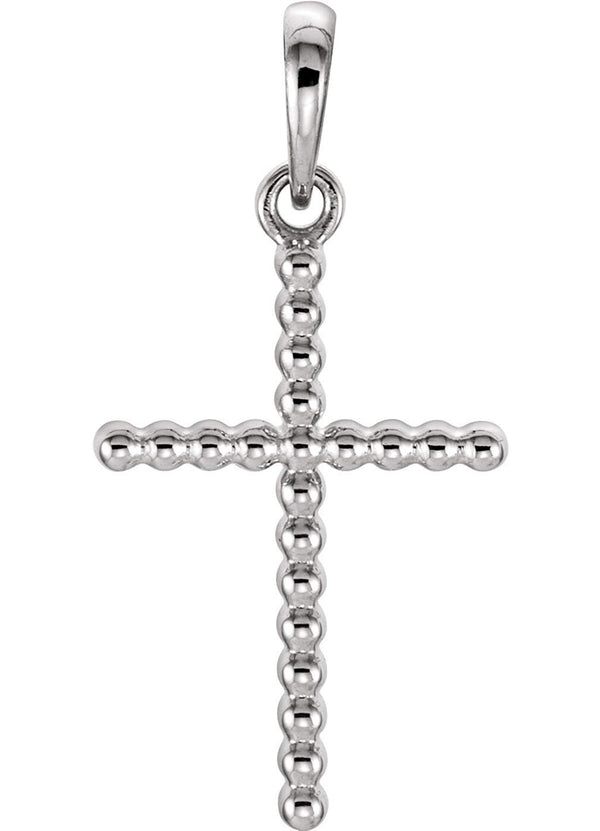 Beaded Cross Rhodium-Plated 14k White Gold Pendant (13.5X9.4 MM)