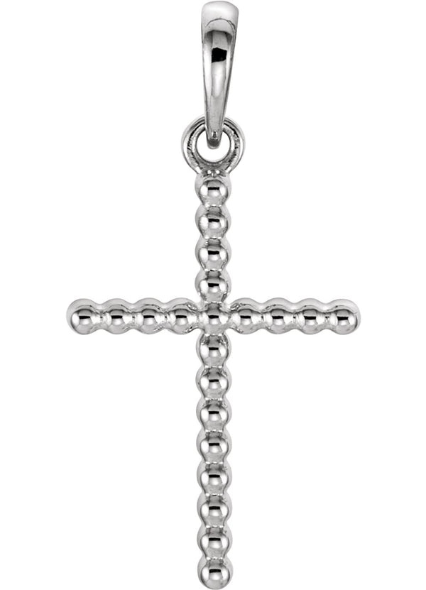 Beaded Cross Rhodium-Plated 14k White Gold Pendant (17.5X12.10 MM)