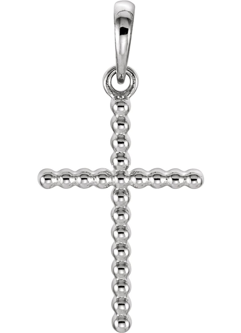 Beaded Cross Rhodium-Plated 14k White Gold Pendant (17.5X12.10 MM)