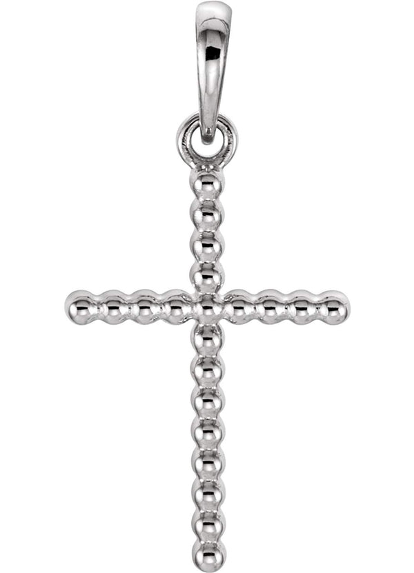 Beaded Cross Rhodium-Plated 14k White Gold Pendant (25.4X17.2 MM)