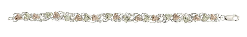 Victorian Style Bracelet, Sterling Silver, 12k Green and Rose Gold Black Hills Gold Motif, 7"