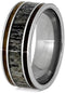 Deer Antler, Whiskey Barrel Oak Wood 9mm Titanium Comfort-Fit Wedding Ring, Size 13