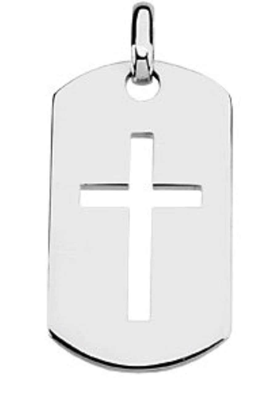 Dog Tag Cross Sterling Silver Pendant (42.00X23.50 MM)