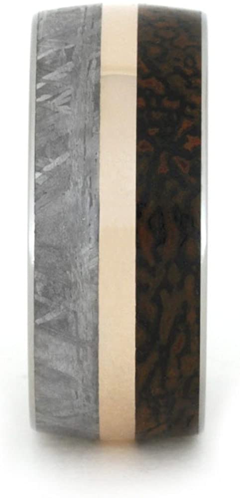 Gibeon Meteorite, Dinosaur Bone, 14k Rose Gold 10mm Comfort-Fit Titanium Band, Size 4.25