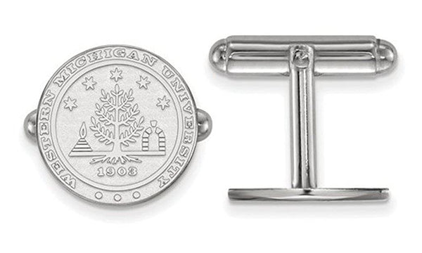 Rhodium-Plated Sterling Silver Western Michigan University Crest Cuff Links, 15MM