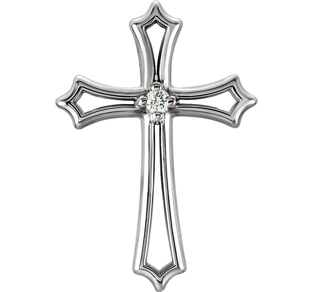 Diamond Fleur-de-Lis Cross Rhodium-Plated 14k White Gold Pendant (.15 Ct, G-H Color, SI1 Clarity)