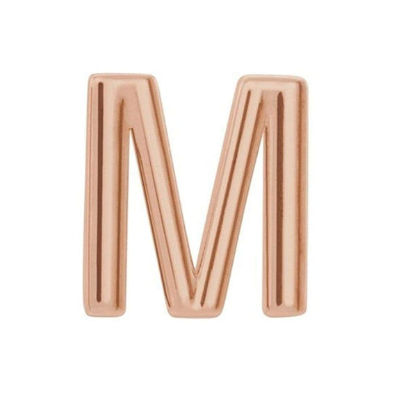 Initial Letter 'M' 14k Rose Gold Stud Earring (Single Earring)