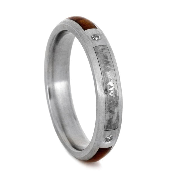 Diamond, Gibeon Meteorite, Snakewood 3mm Comfort-Fit Brushed Titanium Band