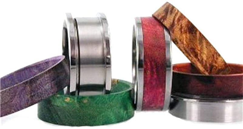 Multi Wood Inlays 8mm Comfort-Fit Interchangeable Titanium Band, Size 4.5