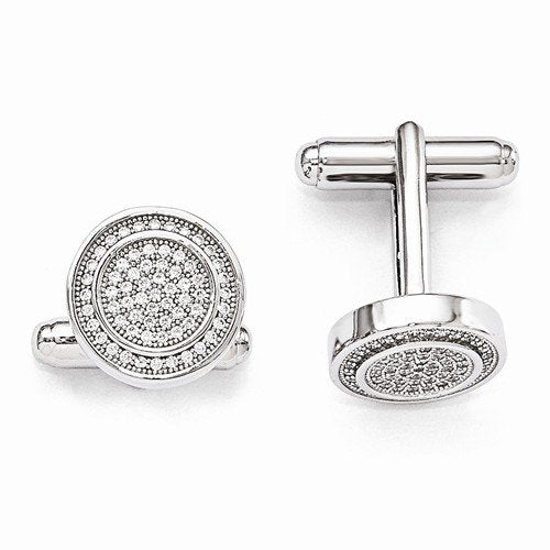 Sterling Silver and Cubic Zirconia Brilliant Embers Coin Cuff Links, 14MM