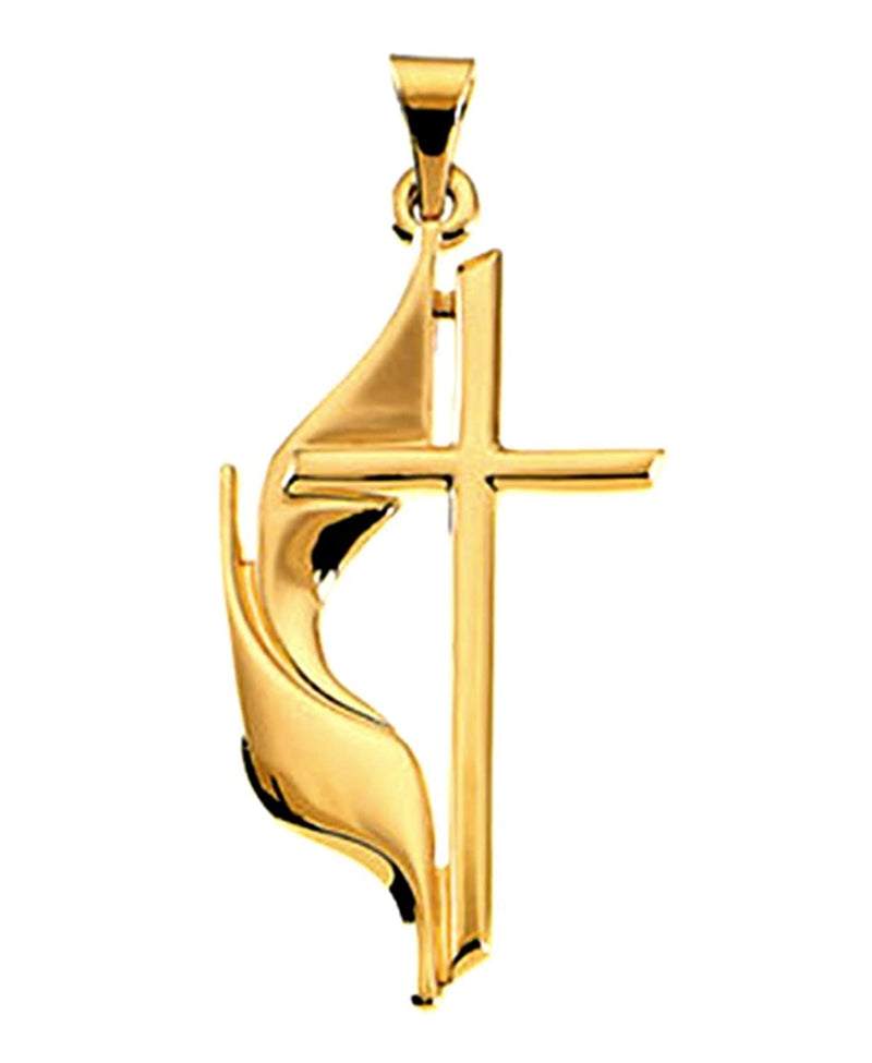 Men's 18k Yellow Gold Methodist Cross Pendant (30MM)