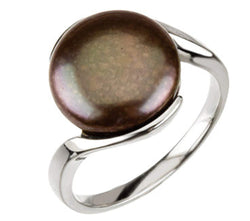 Chocolate Freshwater Cultured Coin Pearl Ring, Sterling Silver (13-14mm)
