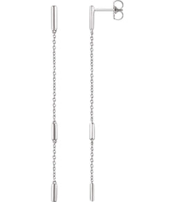 Bar Chain Earrings, Rhodium-Plated 14k White Gold