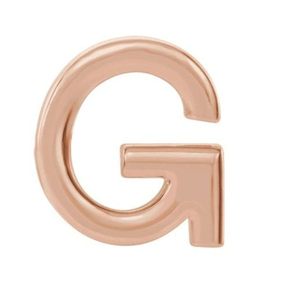 Initial Letter 'G' 14k Rose Gold Stud Earring (Single Earring)