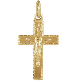 Child's Beaded Crucifix 14k Yellow Gold Pendant (14X9MM)