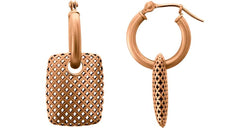 Pierced Rectangular Style Hoop Earrings, 14k Rose Gold