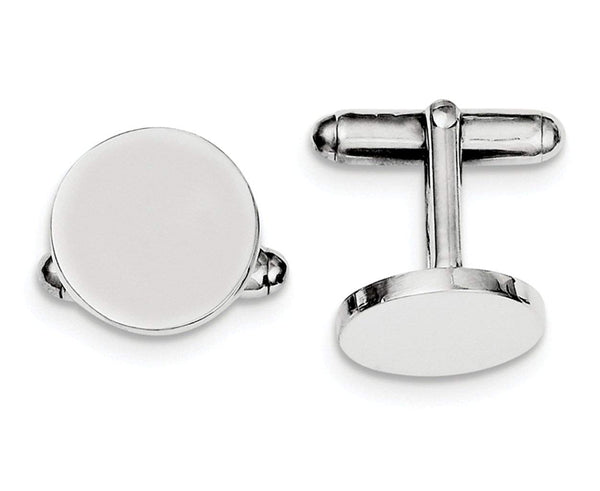 Rhodium-Plated Sterling Silver Round Cuff Links, 15MM