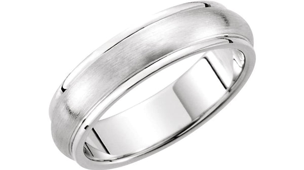 Satin Brushed Dome Comfort Fit 14k White Gold Band 5mm, Size 12