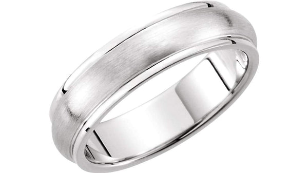 Satin Brushed Dome Comfort Fit 14k White Gold Band 5mm