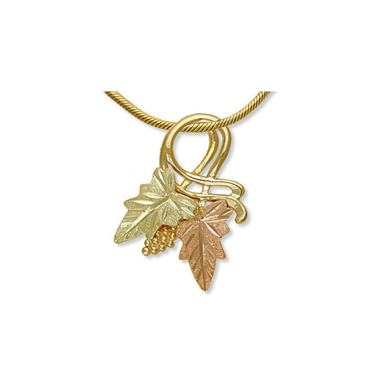 Leaves and Grapes Slide Pendant Necklace, 10k Yellow Gold, 12k Green and Rose Gold Black Hills Gold Motif, 18"