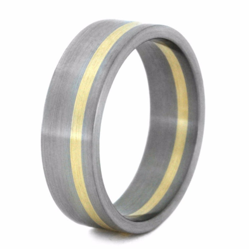 Brushed Titanium and 14k Yellow Gold Pinstripe 7mm Comfort-Fit Wedding Band