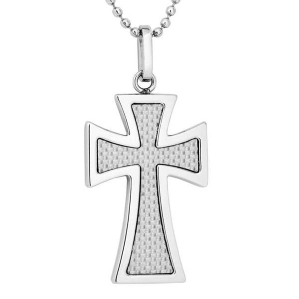 Men's Inlaid Carbon Fiber Cross Pendant Necklace, Stainless Steel, 24"