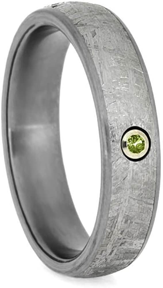 Peridot, Gibeon Meteorite 6mm Matte Titanium Comfort-Fit Wedding Ring, Size 4.25