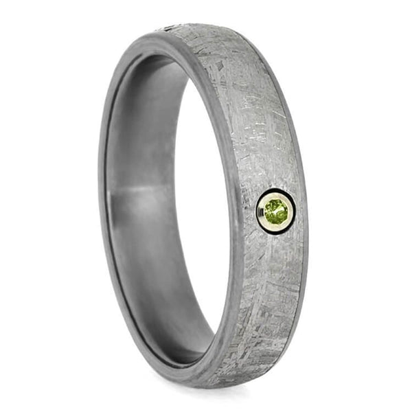 Peridot, Gibeon Meteorite 6mm Matte Titanium Comfort-Fit Wedding Ring, Size 13.25