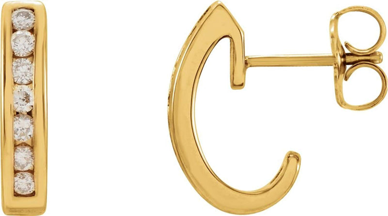 Diamond J-Hoop Earrings, 14k Yellow Gold (1/3 Ctw, Color G-H, Clarity I1)