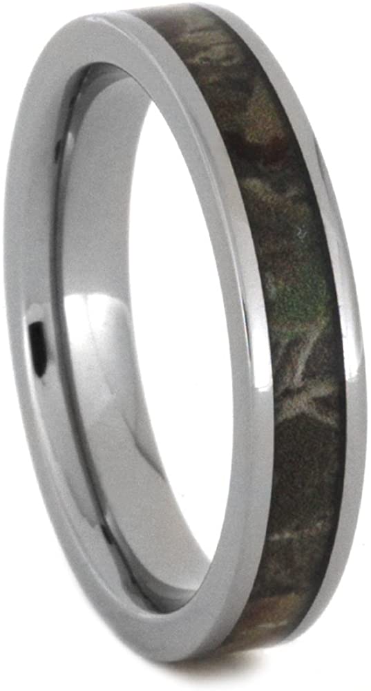 Woodland Camo 5mm Comfort-Fit Polished Titanium Wedding Band, Size 13.75