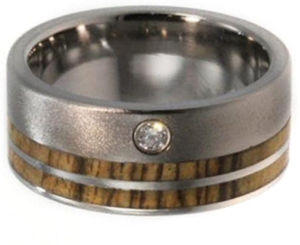 Diamond, Bocote Wood Stripe 10mm Comfort Fit Frosted Titanium Wedding Band, Size 11.75