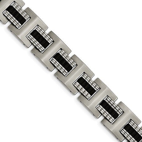 Men's Brushed and Polished Stainless Steel Black IP-Plated Bracelet, 8.75"