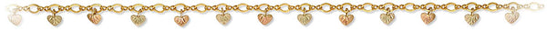 Heart Shape Leaf Anklet Bracelet, 10k Yellow Gold, 12k Green and Rose Gold Black Hills Gold Motif