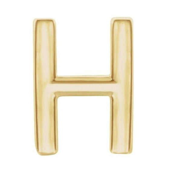 Initial Letter 'H' 14k Yellow Gold Stud Earring (Single Earring)