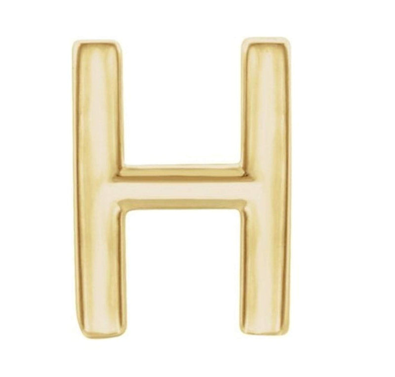 Initial Letter 'H' 14k Yellow Gold Stud Earring (Single Earring)